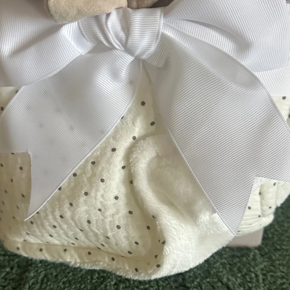 Bobini Baby Headband Bib & Blanket Ivory Beige Polk a Dot Set NEW!